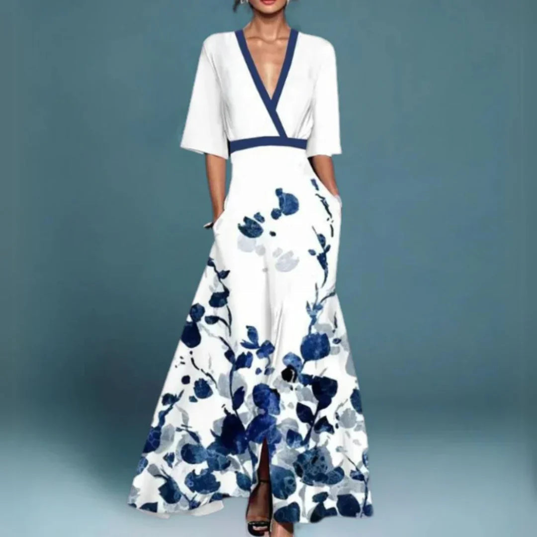 Baylor | Stunning Floral Wrap Long Maxi Evening Dress with Empire waist