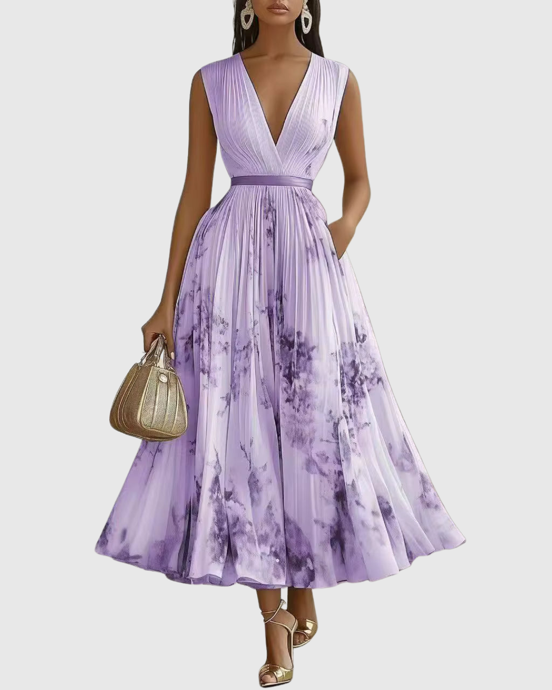 Kristen | Fancy A-Line Summer Floral Dress with V-Neckline
