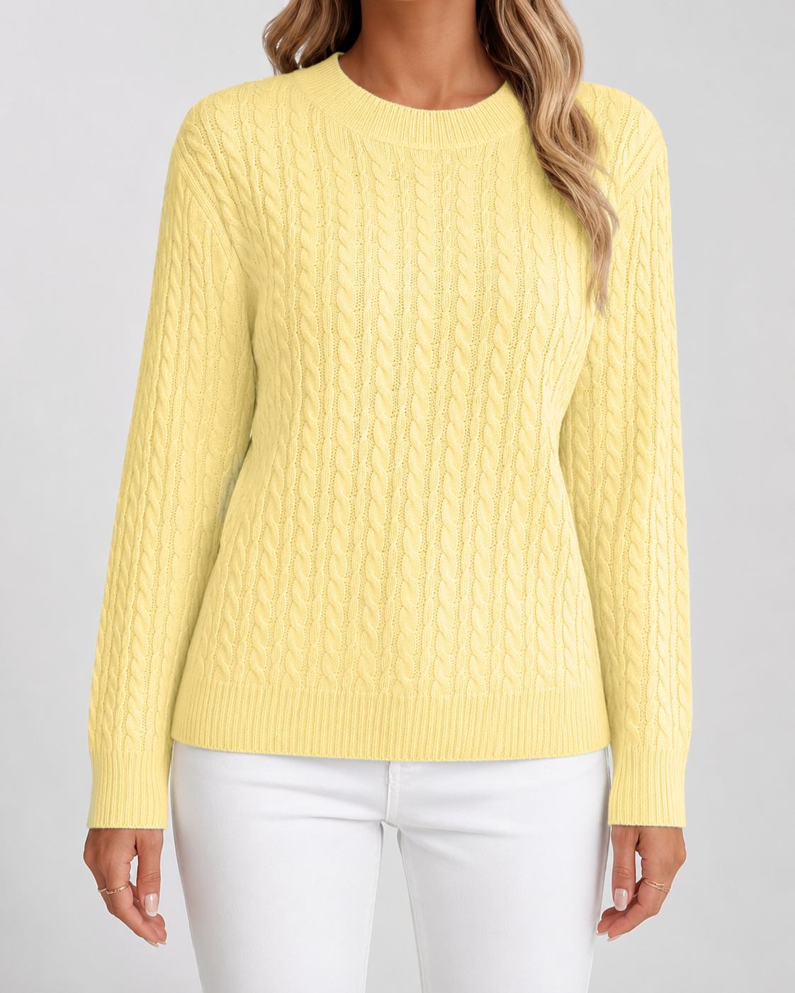Women's Cable Knit Sweater - Crew Neck Long Sleeve