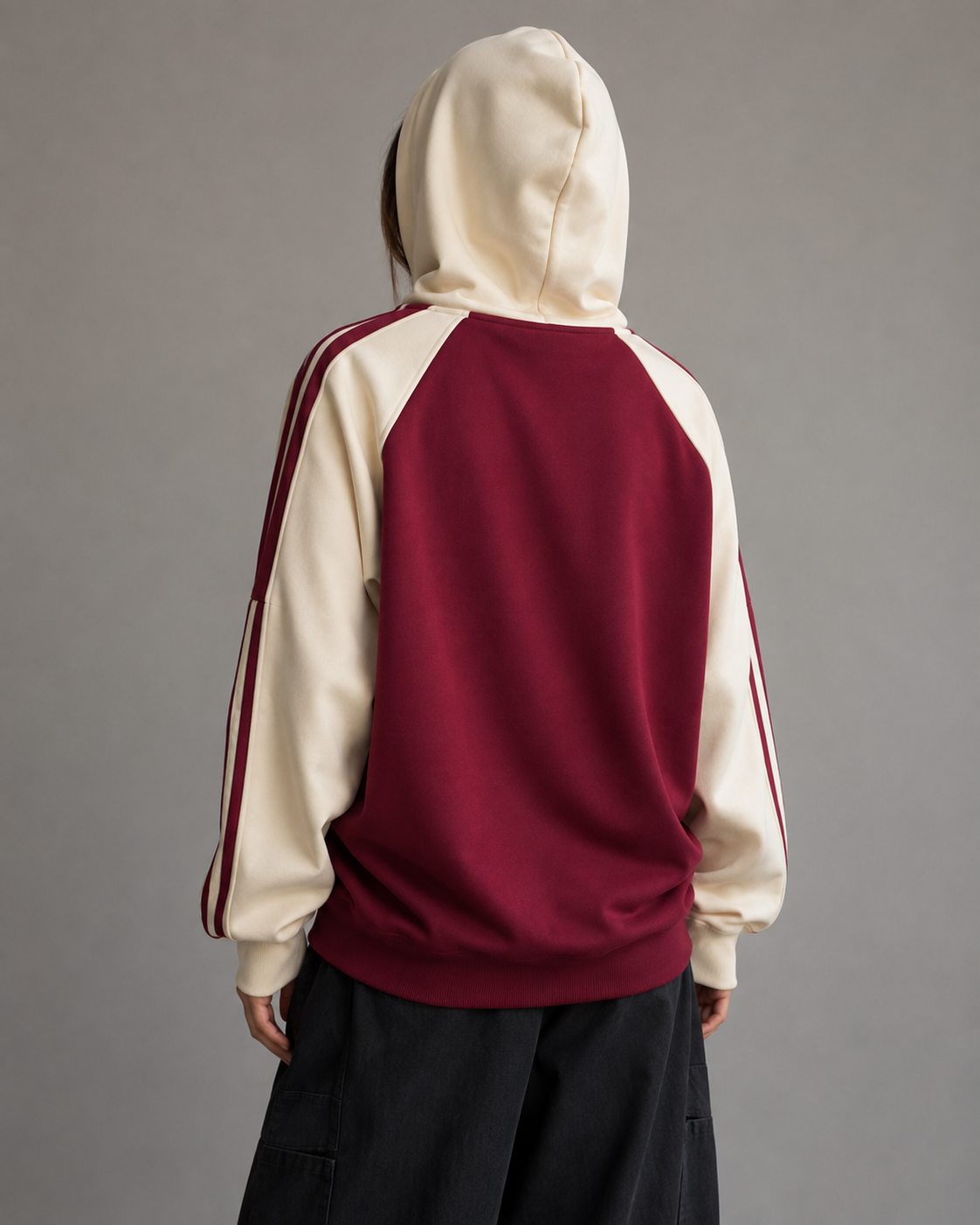 Women's Zip Up Hoodie - Color Block Striped Sleeve