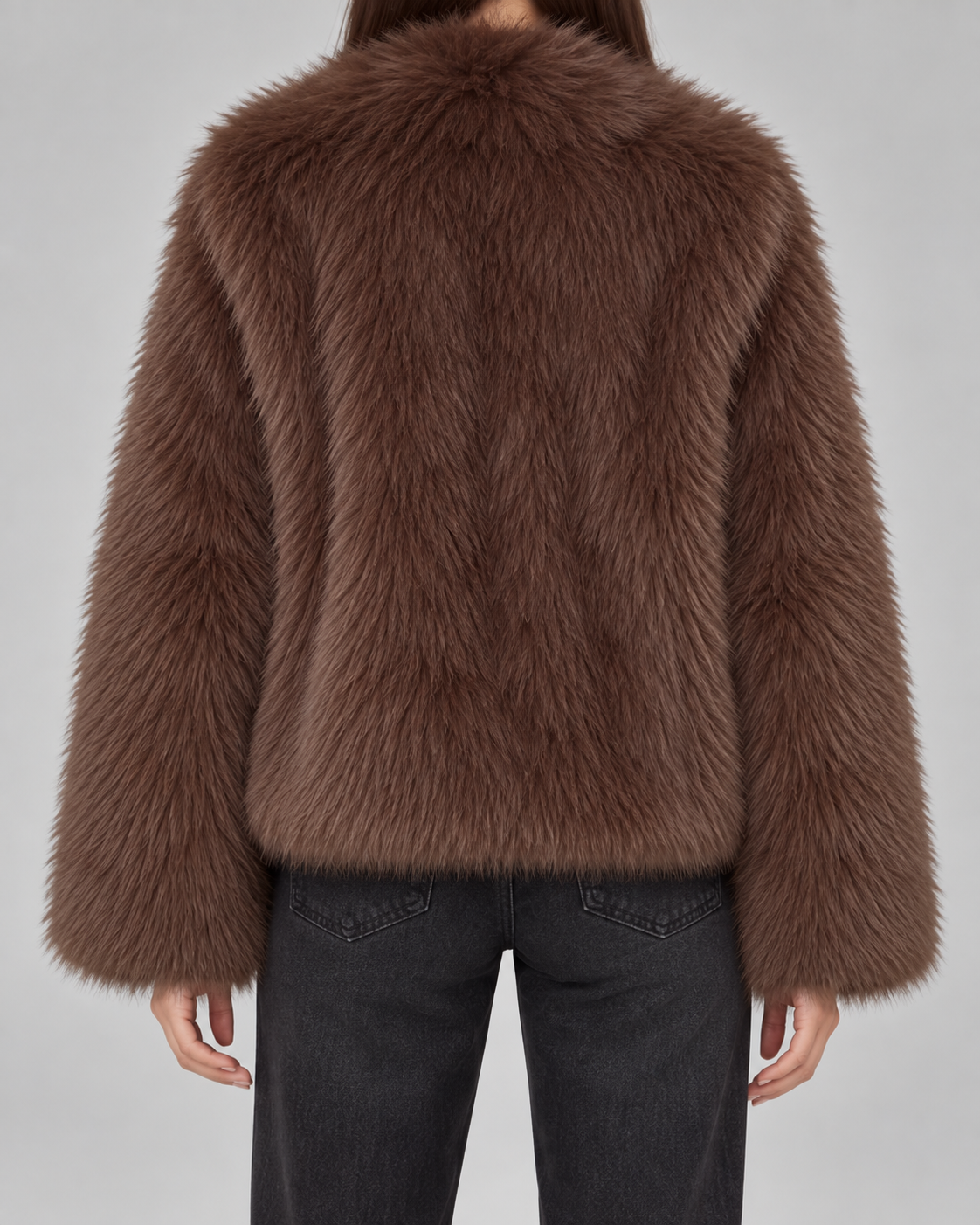 Women's Faux Fur Jacket - Brown Cropped Winter Coat