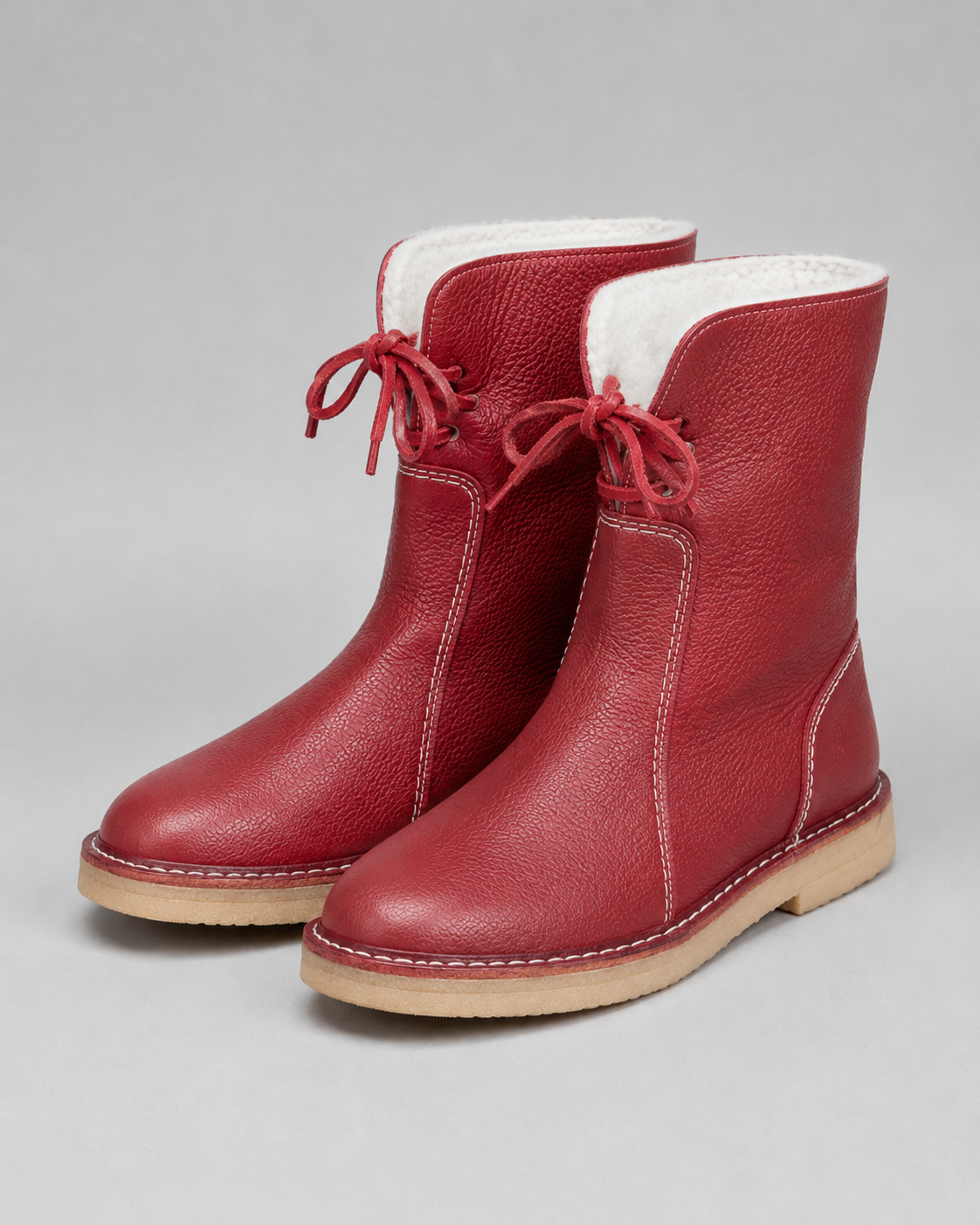 Women's Snow Boots - Fleece Lined Lace Up Mid Calf