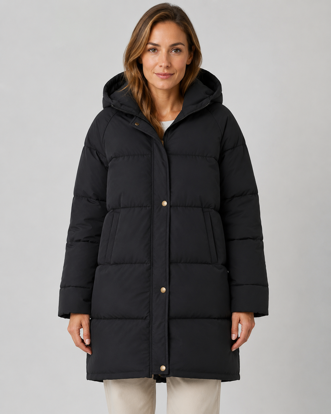 Women's Puffer Coat - Hooded Longline Winter Jacket