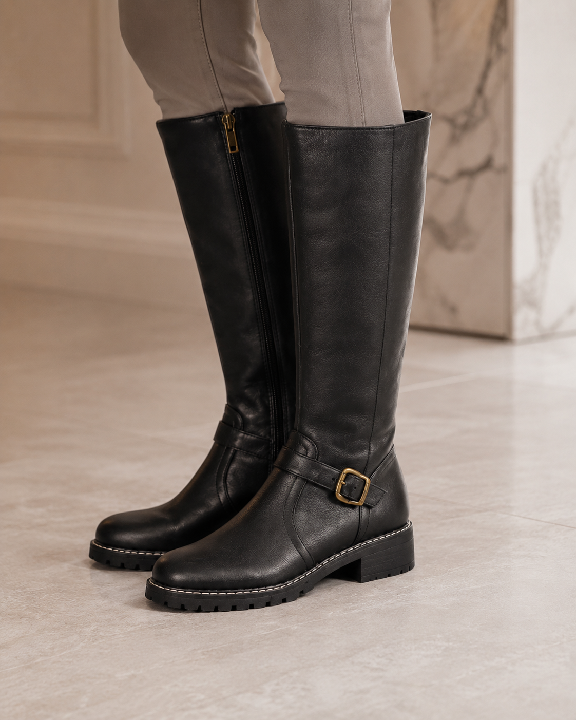 Women's Knee High Boots - Buckle Detail Tall Boots