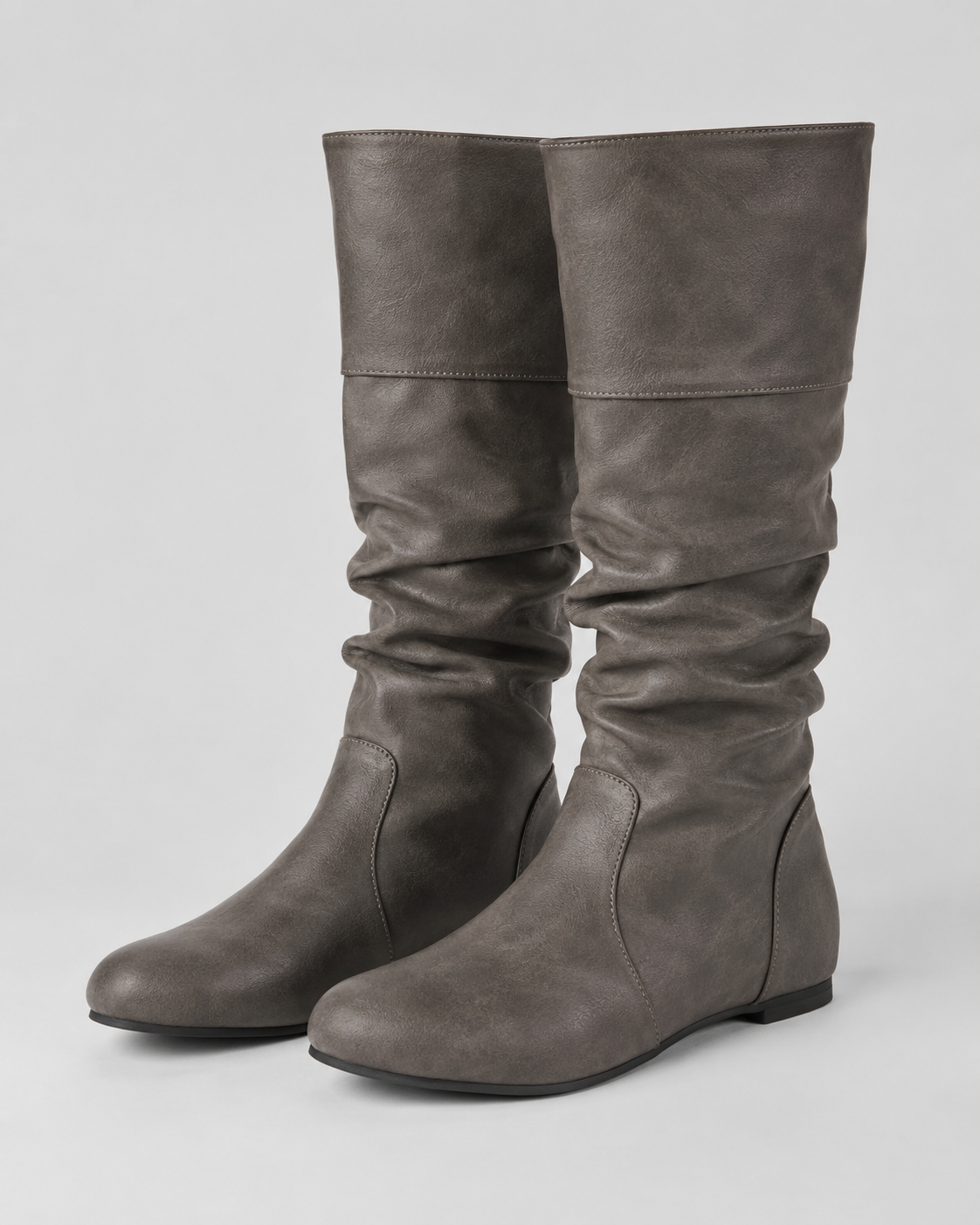 Women's Knee High Boots - Slouch Ruched Shaft Flat Heel