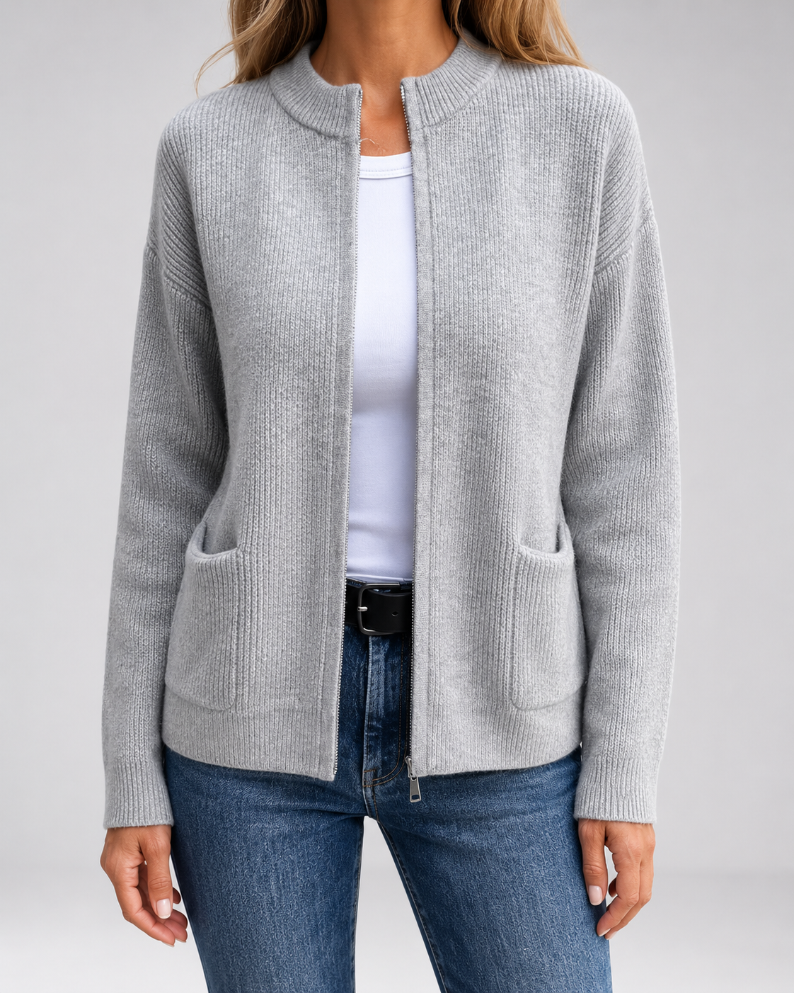 Women's Open Front Cardigan - Knit Long Sleeve Sweater