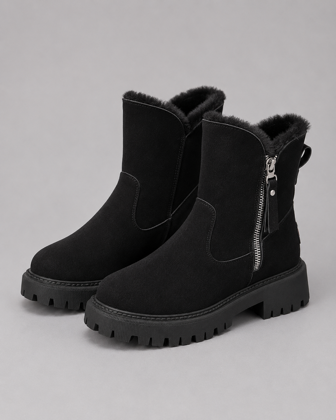 Women's Winter Ankle Boots - Faux Fur Lined Side Zip