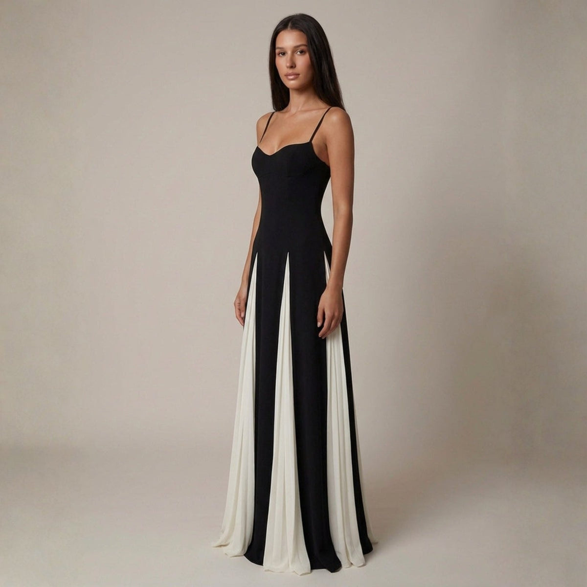 Zoya | Women's Wedding Guest Elegant Atlas Contrast Panel Maxi Dress for Special Occasions