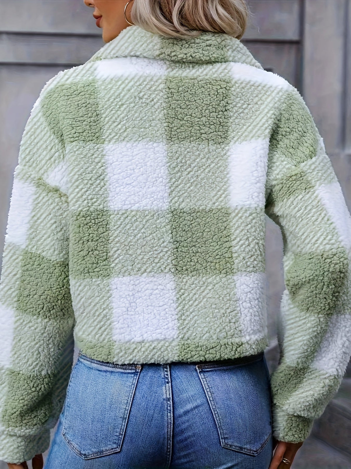 Women's Cropped Plaid Jacket – Cozy Check Print