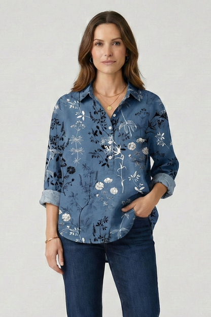 Haisley | Women's Multicolor Floral Blouse with Collared Neckline and Button Closure