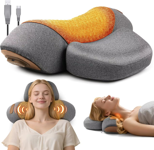 3-In-1 Neck Massager Pillow with Heat, Vibration & Airbag Traction for Pain Relief at Home or Office