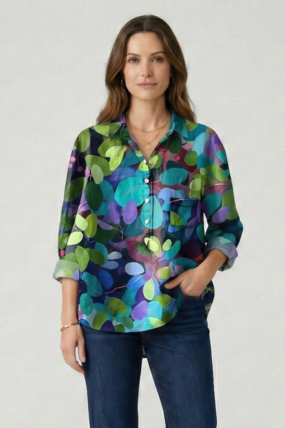 Haisley | Women's Multicolor Floral Blouse with Collared Neckline and Button Closure