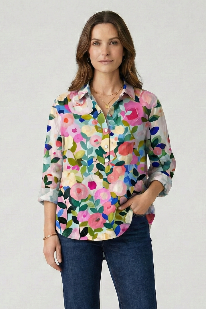 Haisley | Women's Multicolor Floral Blouse with Collared Neckline and Button Closure