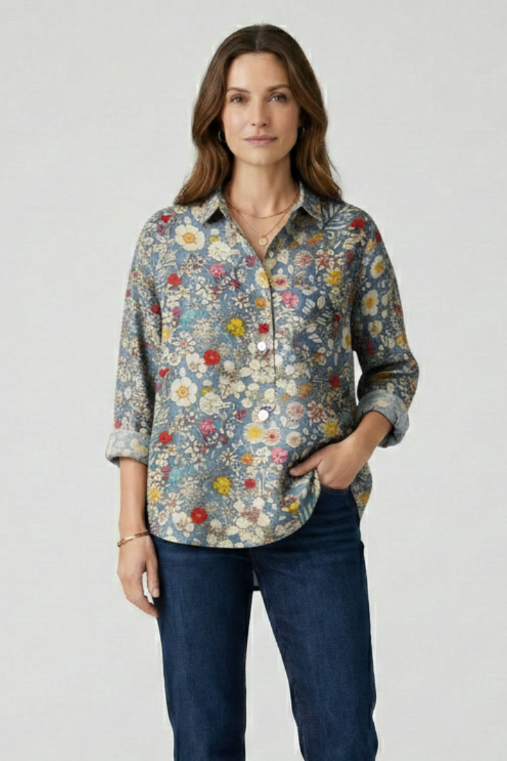 Haisley | Women's Multicolor Floral Blouse with Collared Neckline and Button Closure