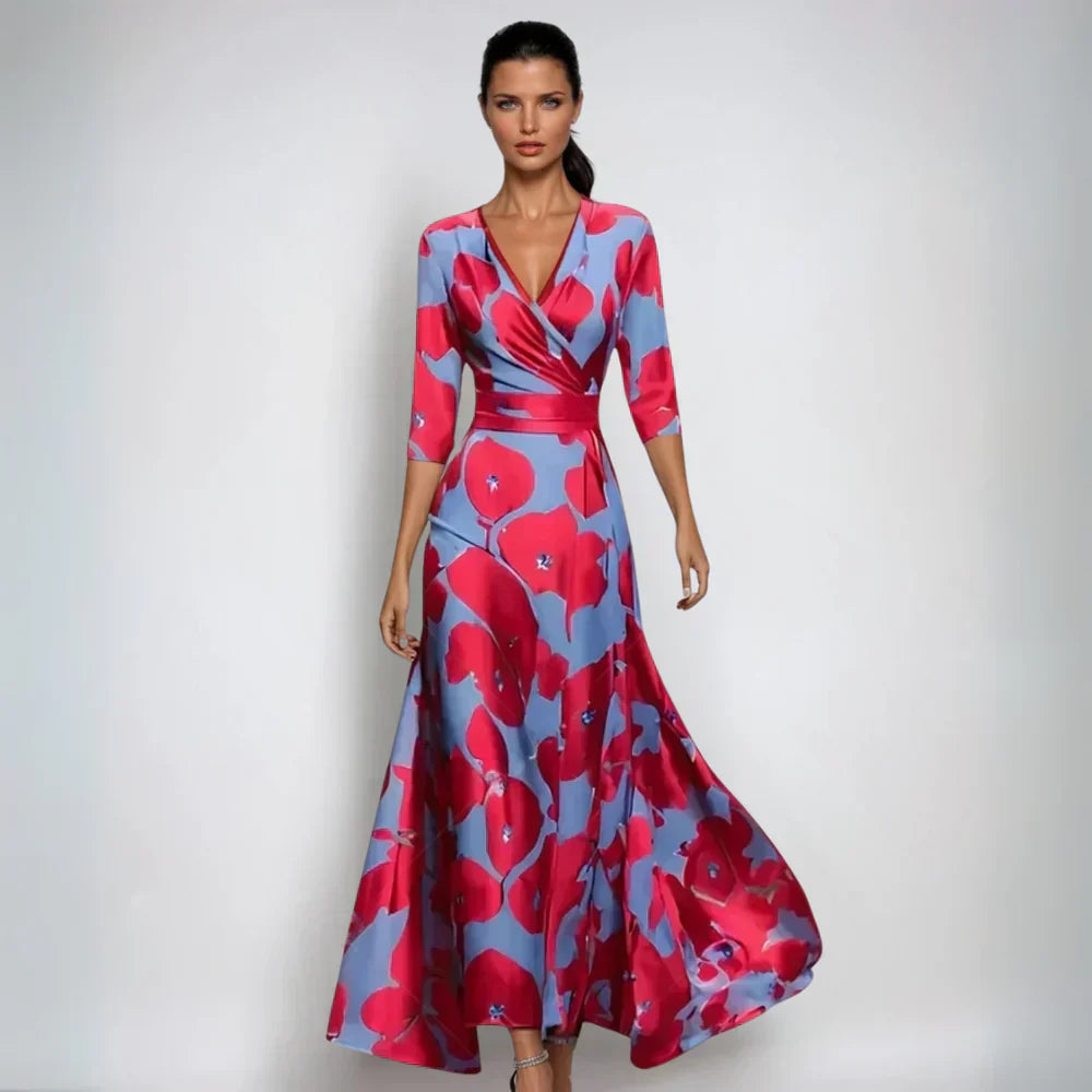 Hollis | Stylish Long Floral Wrap Dress with Flattering Fit and Elegant Style