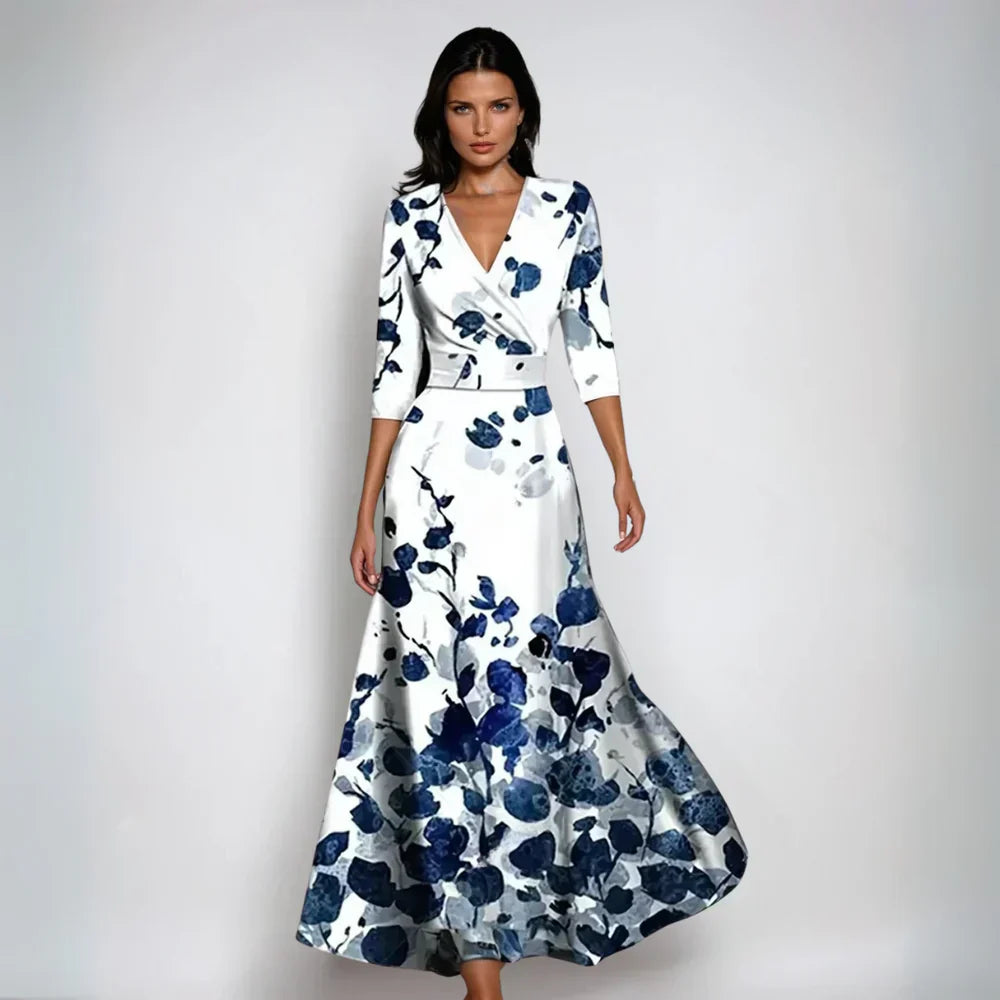 Hollis | Stylish Long Floral Wrap Dress with Flattering Fit and Elegant Style