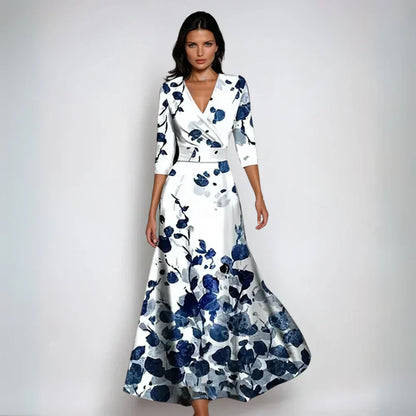 Hollis | Stylish Long Floral Wrap Dress with Flattering Fit and Elegant Style