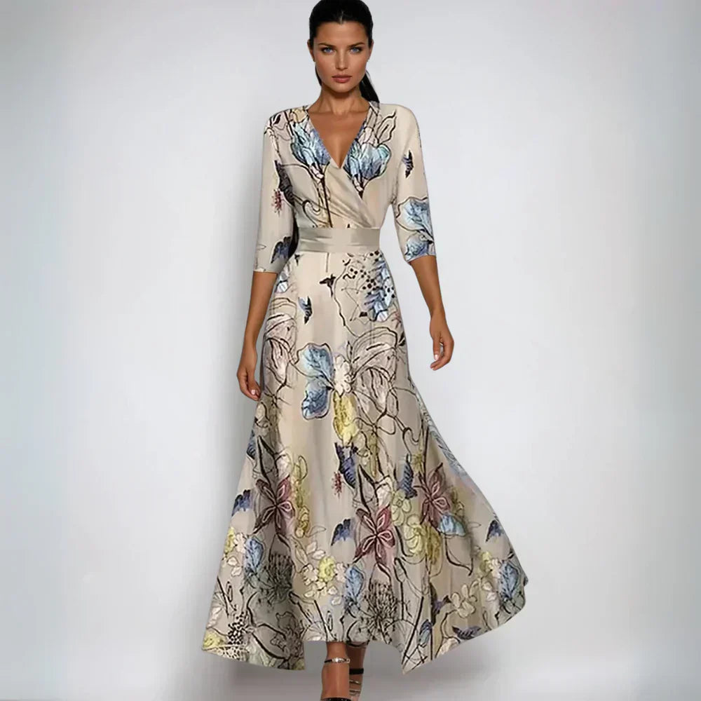 Hollis | Stylish Long Floral Wrap Dress with Flattering Fit and Elegant Style