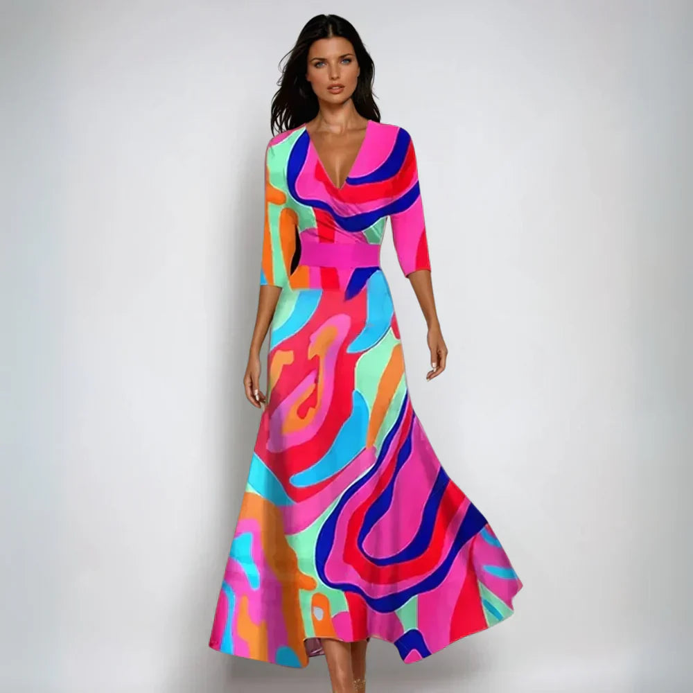 Hollis | Stylish Long Floral Wrap Dress with Flattering Fit and Elegant Style