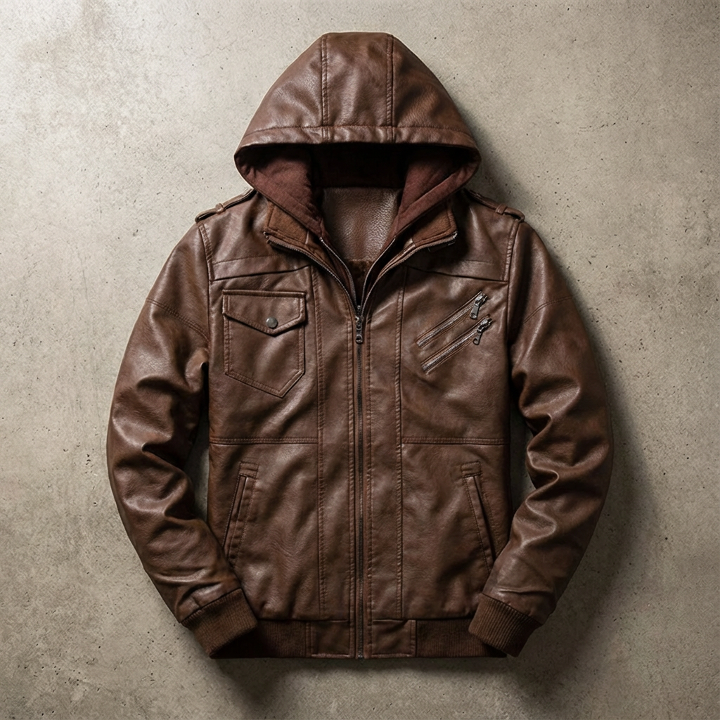 Men's Leather Biker Jacket - Classic Motorcycle Jacket