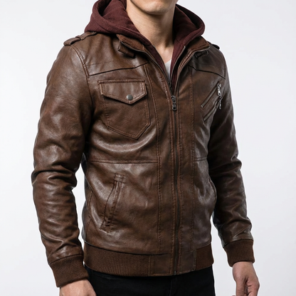 Men's Leather Biker Jacket - Classic Motorcycle Style