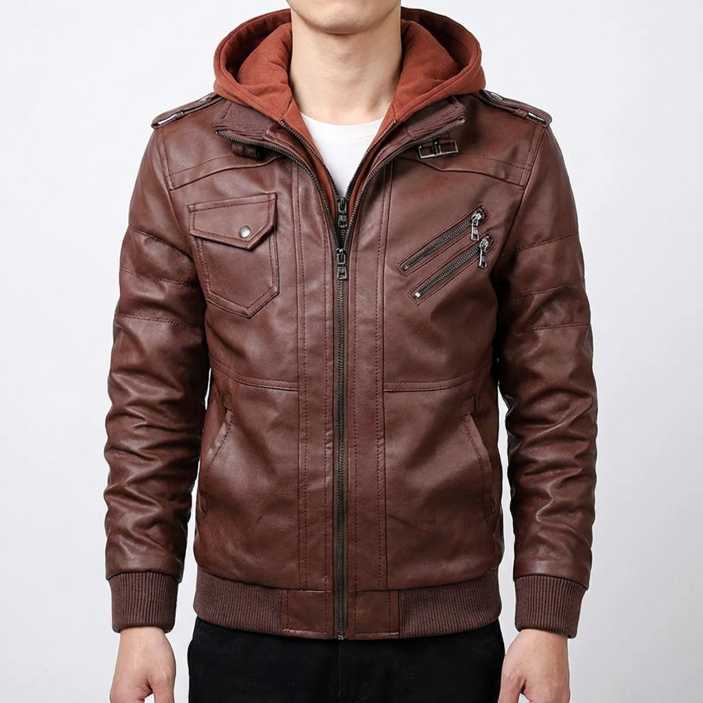 Men's Leather Biker Jacket - Classic Motorcycle Style