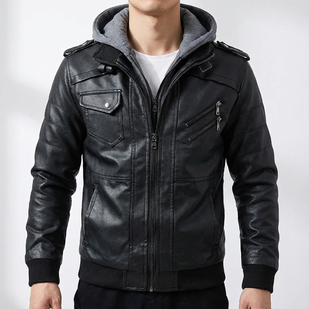 Men's Leather Biker Jacket - Classic Motorcycle Style