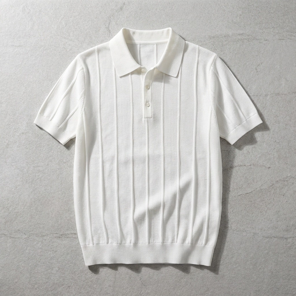 Men's Ribbed Knit Polo Shirt - Short Sleeve Casual Top