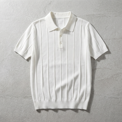 Men's Ribbed Knit Polo Shirt - Short Sleeve Casual Top
