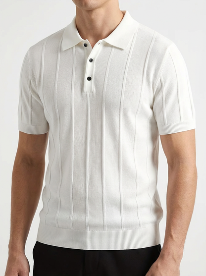 Men's Ribbed Knit Polo Shirt - Short Sleeve Casual Top