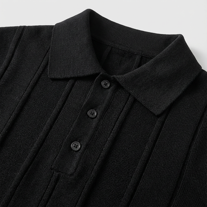 Men's Ribbed Knit Polo Shirt - Short Sleeve Casual Top