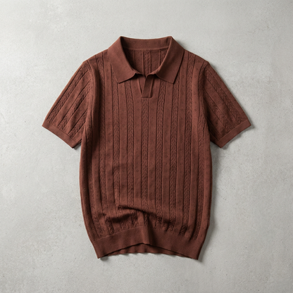 Men's Jacquard Knit Polo Shirt - Short Sleeve Casual Top