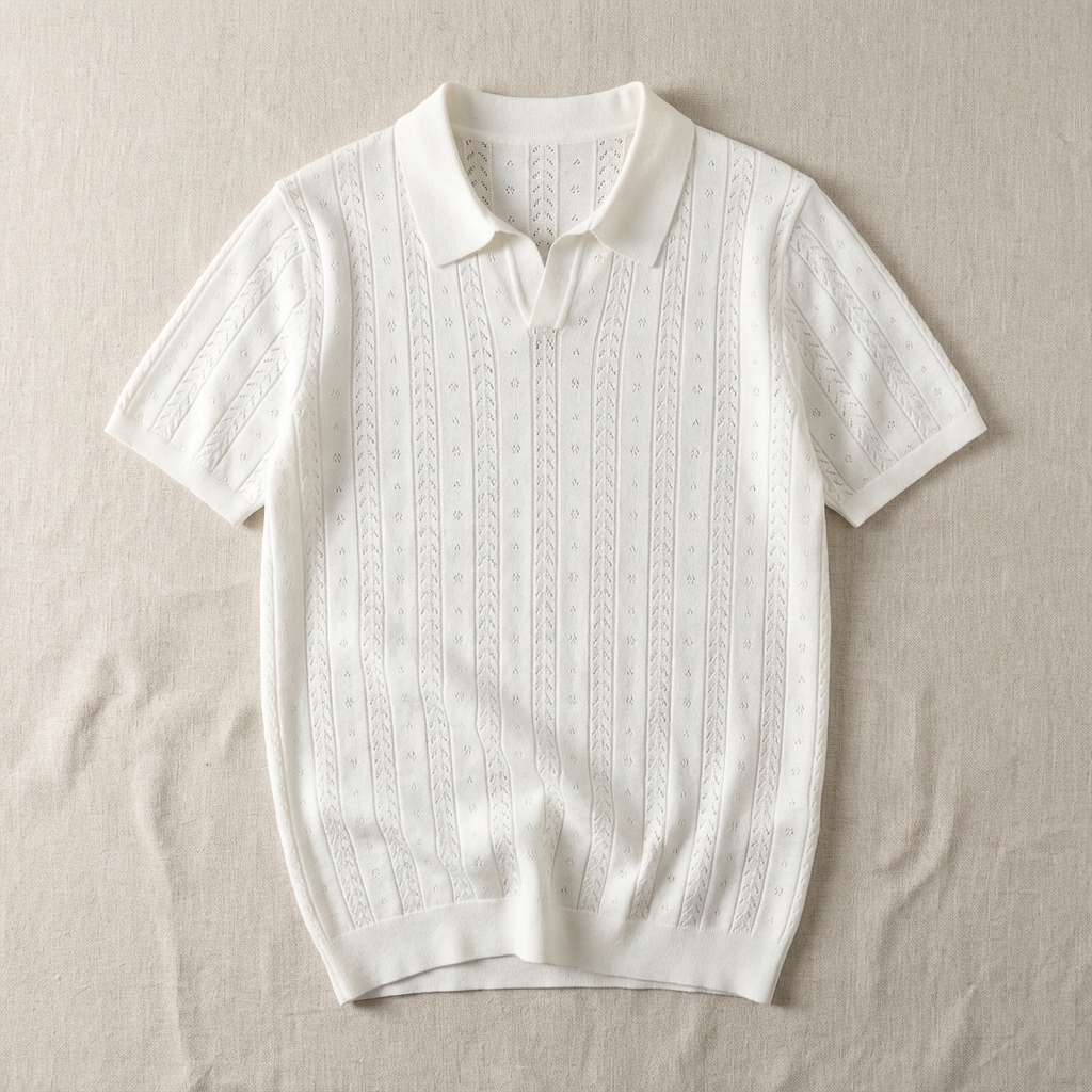 Men's Jacquard Knit Polo Shirt - Short Sleeve Casual Top
