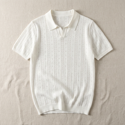 Men's Jacquard Knit Polo Shirt - Short Sleeve Casual Top