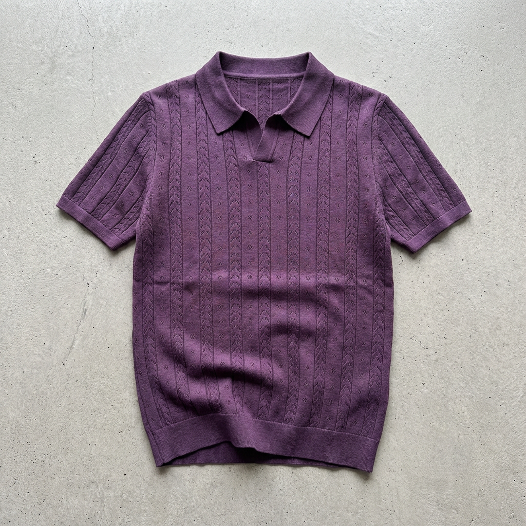 Men's Jacquard Knit Polo Shirt - Short Sleeve Casual Top