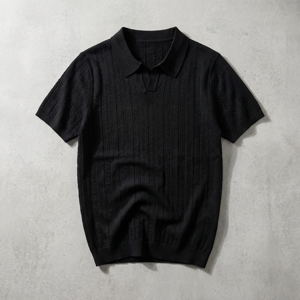 Men's Jacquard Knit Polo Shirt - Short Sleeve Casual Top