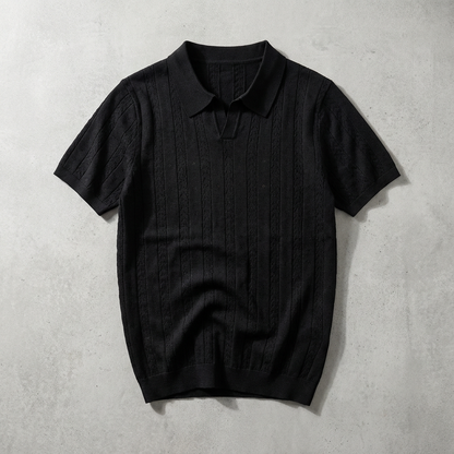 Men's Jacquard Knit Polo Shirt - Short Sleeve Casual Top