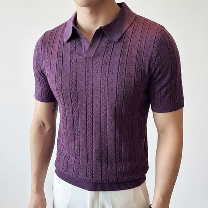 Men's Jacquard Knit Polo Shirt - Short Sleeve Casual Top