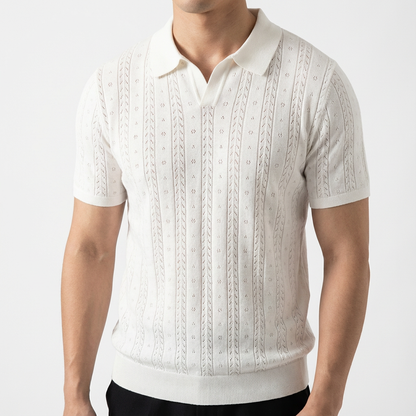 Men's Jacquard Knit Polo Shirt - Short Sleeve Casual Top