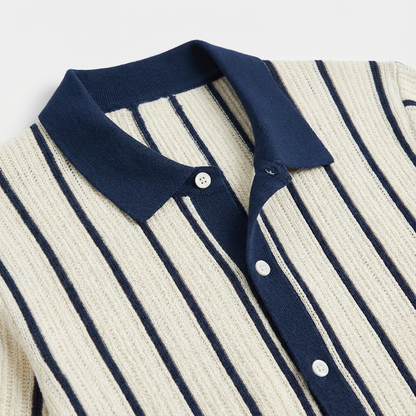 Men's Striped Knit Polo Shirt - Short Sleeve Casual Top