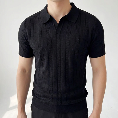Men's Jacquard Knit Polo Shirt - Short Sleeve Casual Top