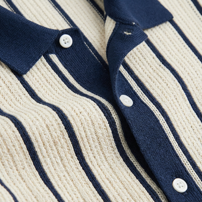 Men's Striped Cotton Knit Polo Shirt - Short Sleeve Casual Top