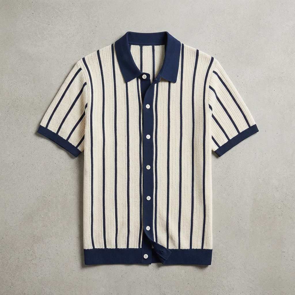 Men's Striped Knit Polo Shirt - Short Sleeve Casual Top