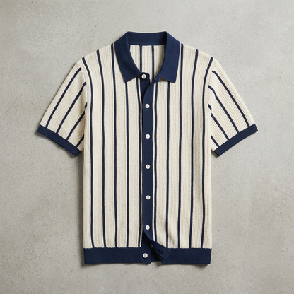 Men's Striped Knit Polo Shirt - Short Sleeve Casual Top