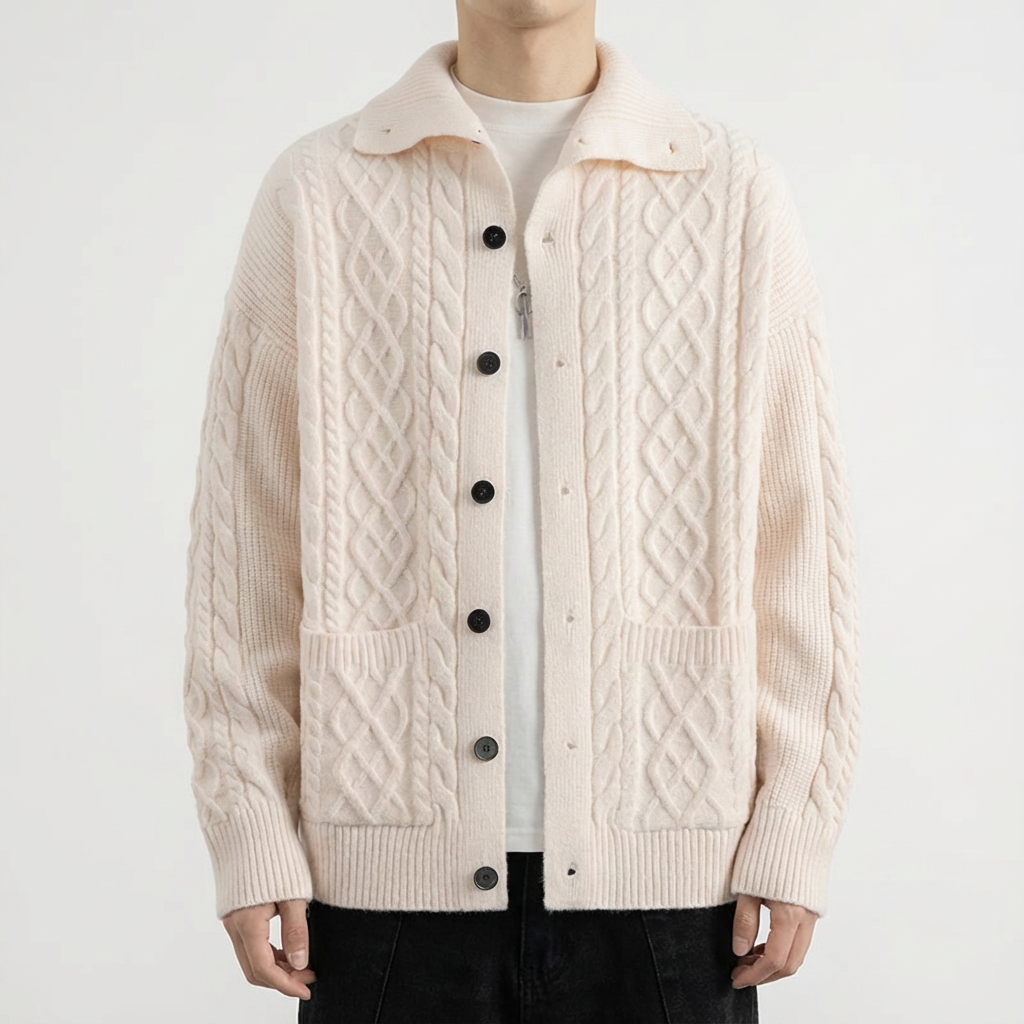 Men's Merino Wool Cardigan - Button Front Knit Sweater