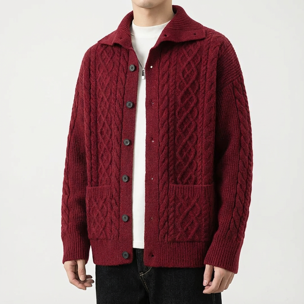 Men's Merino Wool Cardigan - Button Front Knit Sweater