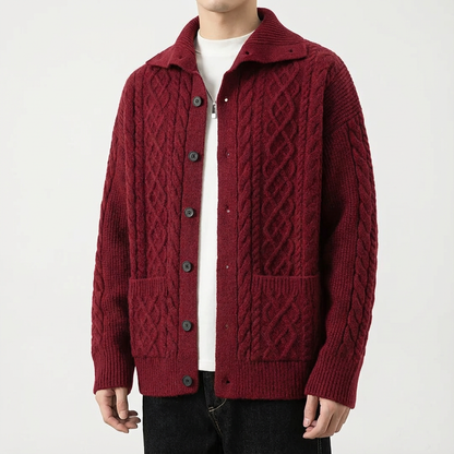 Men's Merino Wool Cardigan - Button Front Knit Sweater