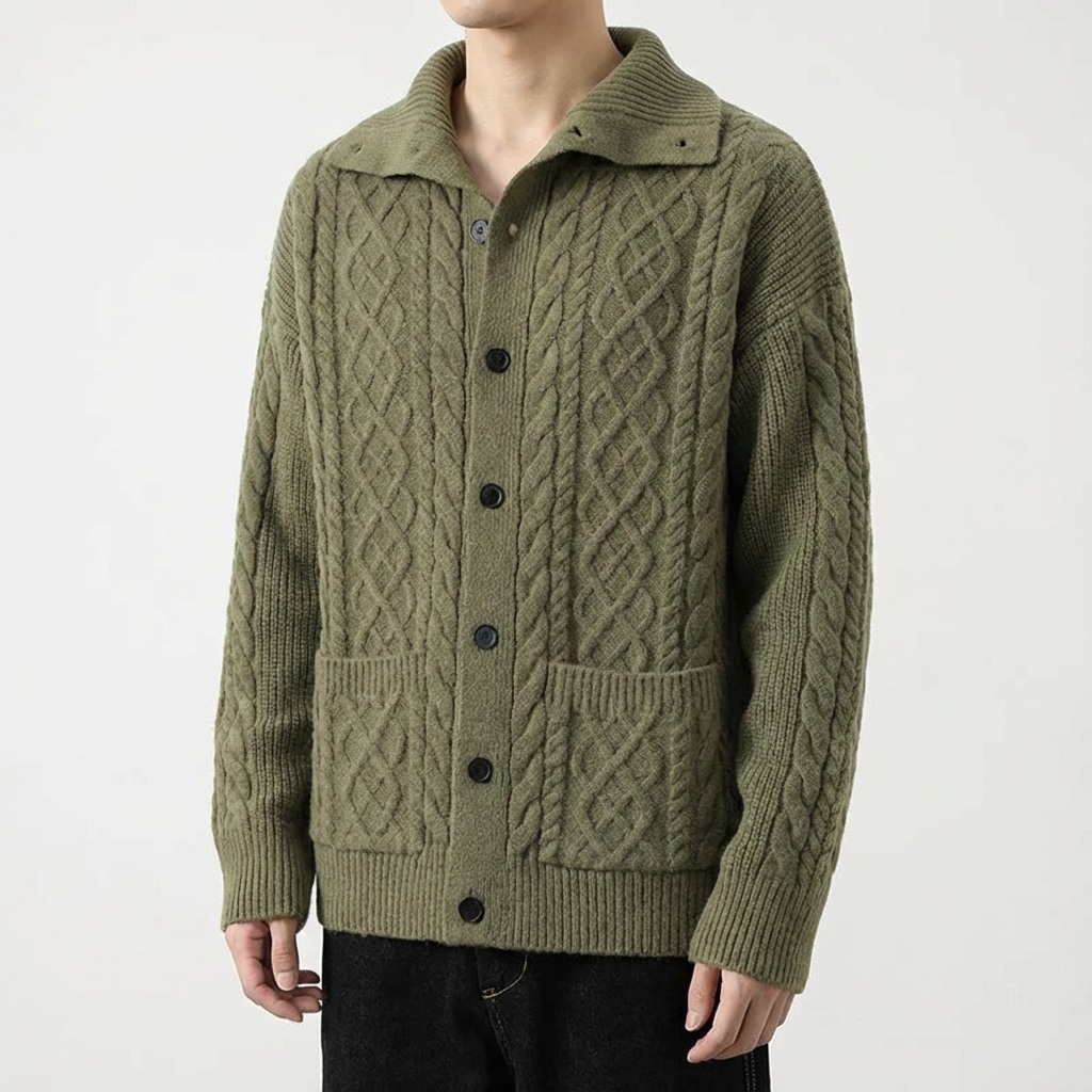 Men's Merino Wool Cardigan - Button Front Knit Sweater