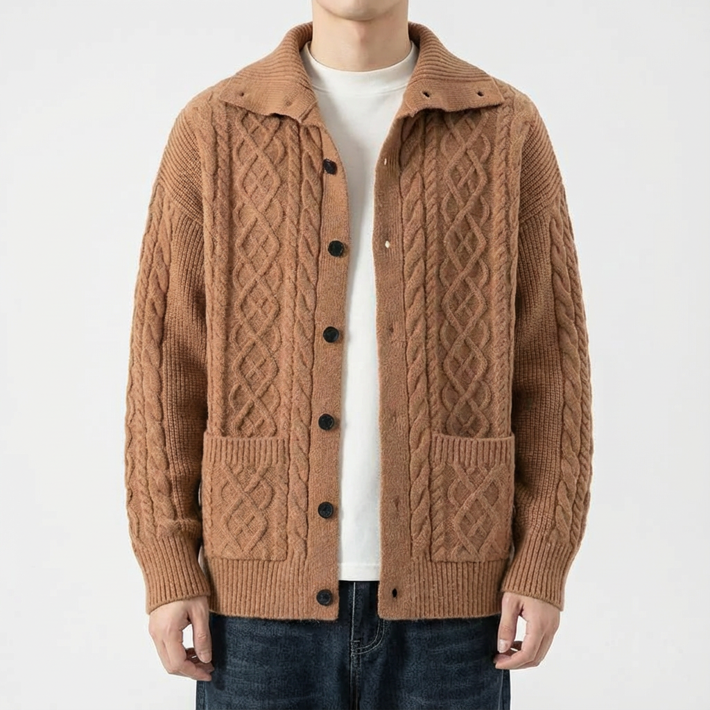 Men's Merino Wool Cardigan - Button Front Knit Sweater