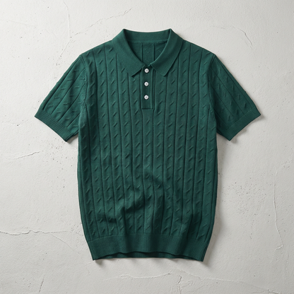 Men's Jacquard Knit Polo Shirt - Short Sleeve Casual Top